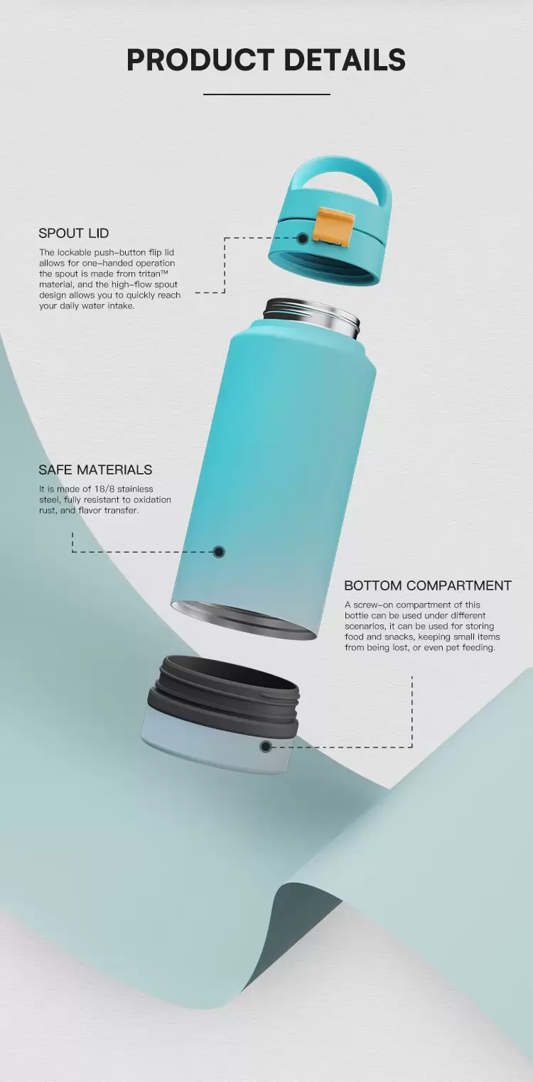 stainless steel water bottle with storage