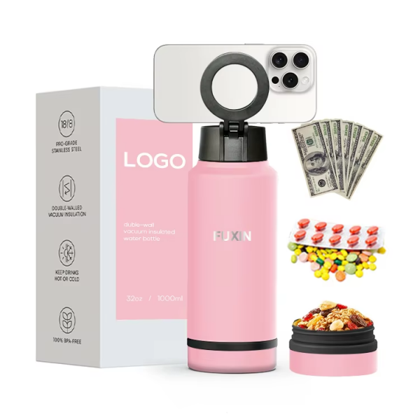 custom stainless steel MagSafe water bottle,MagSafe water bottle with storage,personalized stainless steel water bottle,reusable MagSafe bottle,customizable water bottle with storage,eco-friendly stainless steel water bottle.