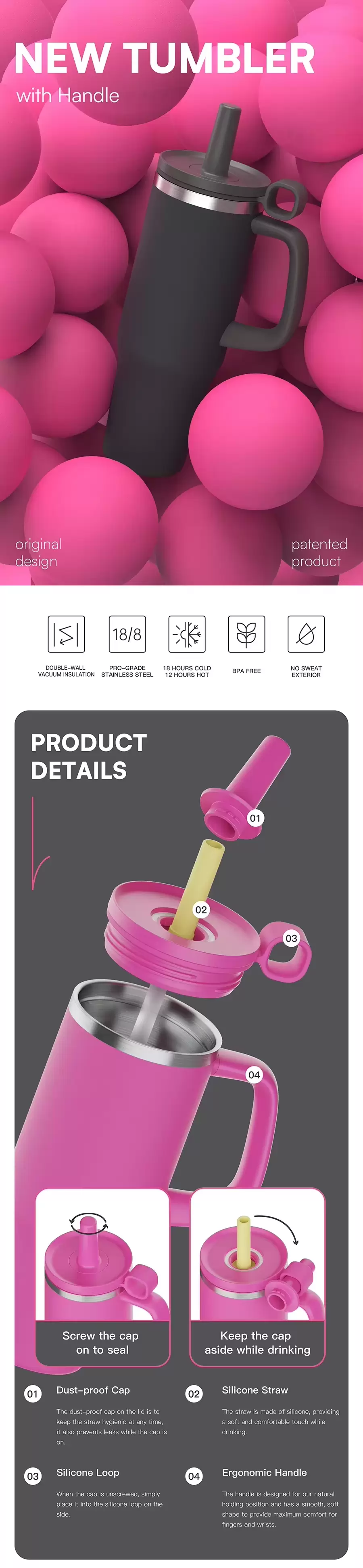 custom tumbler with handle and straw