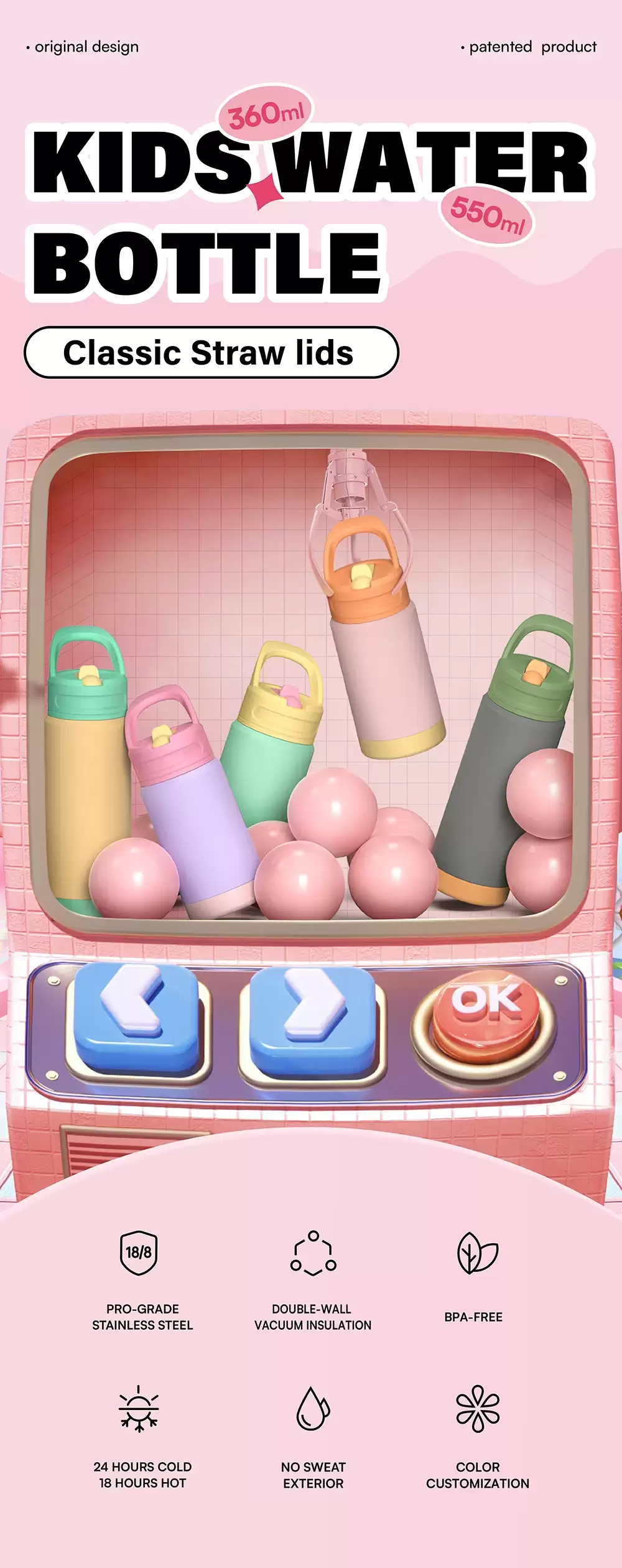 12oz kids water bottle with straw