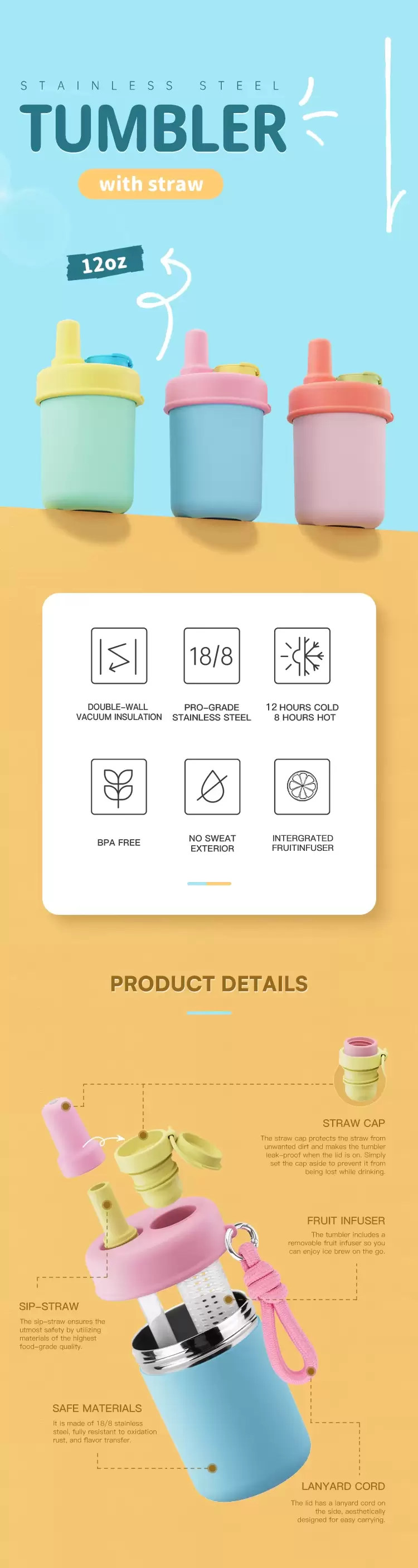 12oz kids water bottle