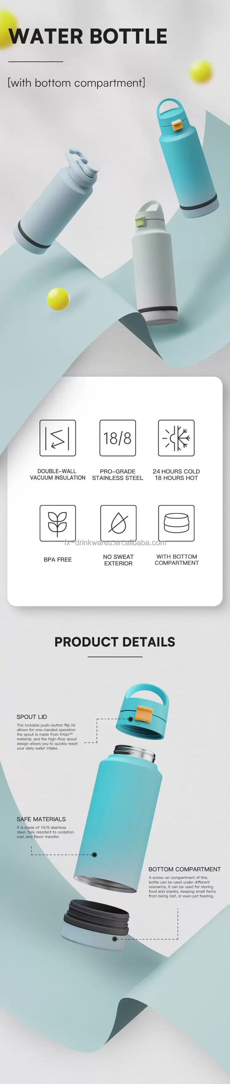 custom stainless steel magsafe water bottle with storage