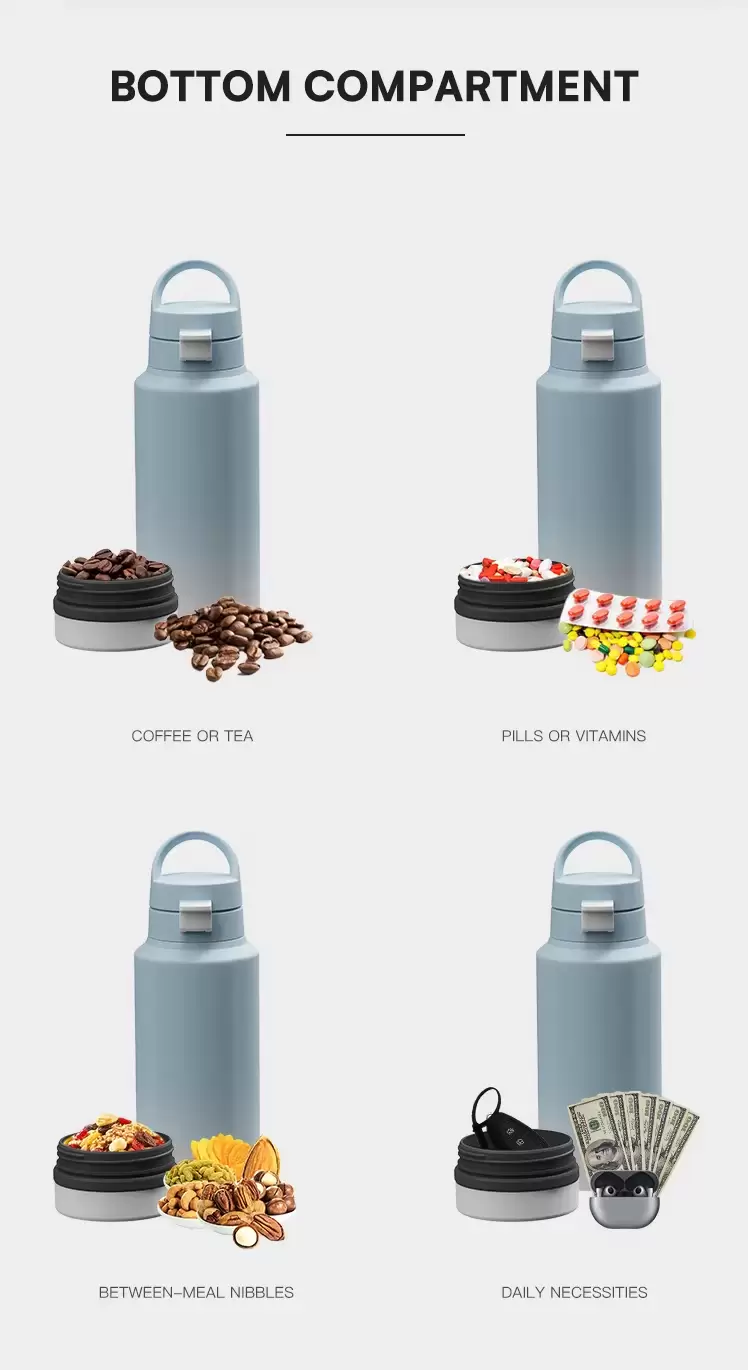 stainless steel water bottle with storage