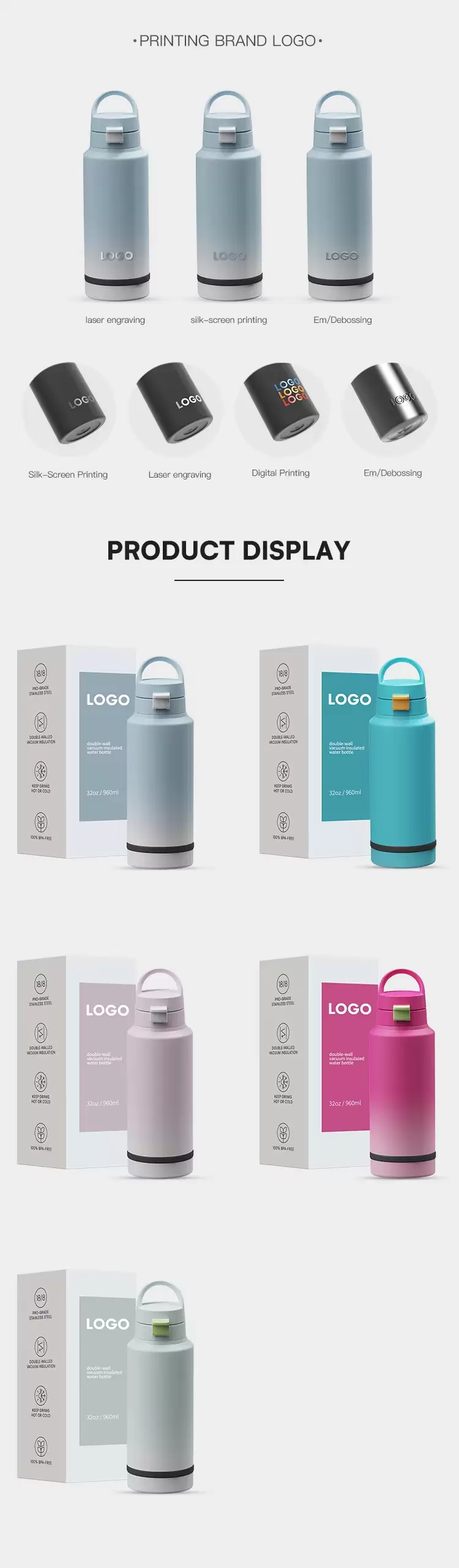 stainless steel water bottle with storage