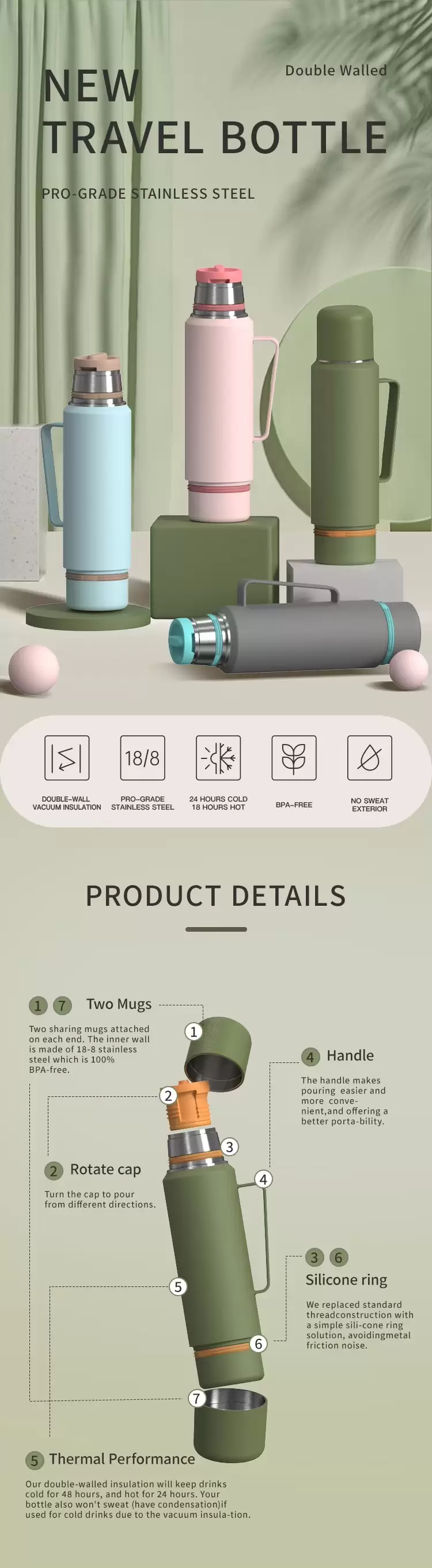 insulated water bottle with handle