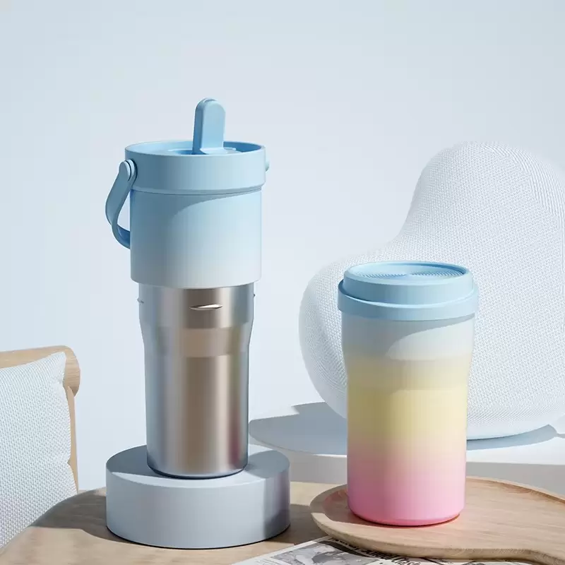 double lid double bottle magic sports straw cup