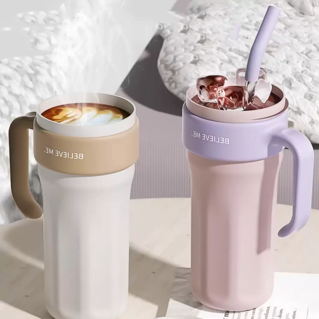 large tumbler with handle and straw